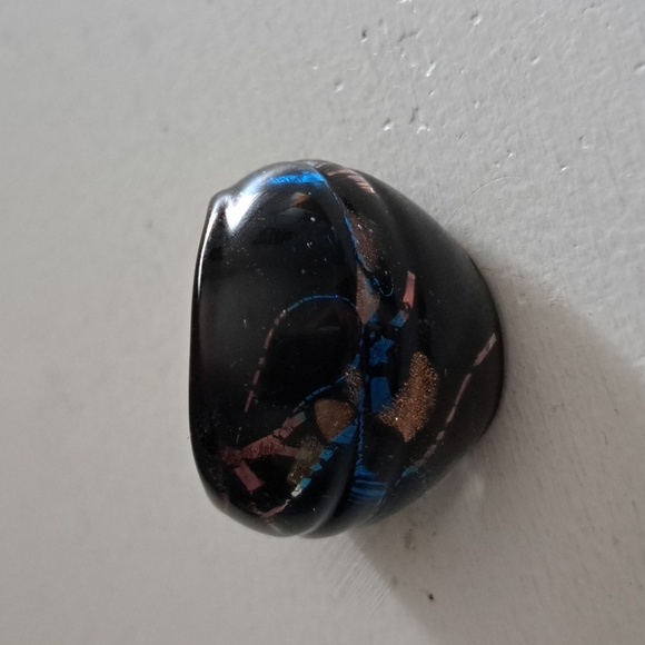 VTG espresso black marbled sparkle bits color hue BUBBLE glass ring thick  70's - Picture 8 of 8